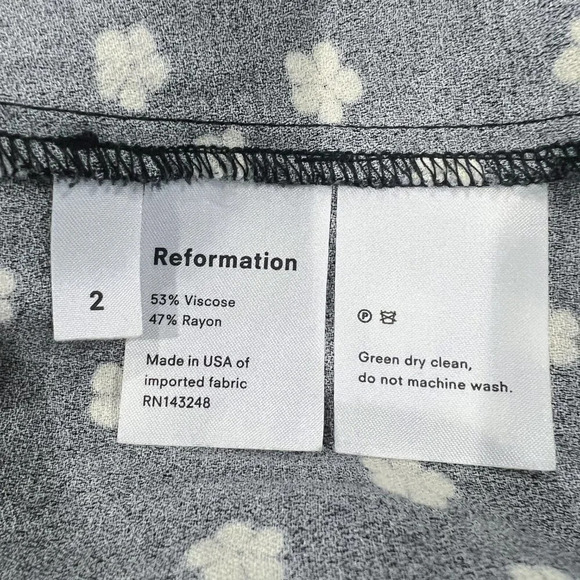 Reformation Black Sharon Full Sleeve White Garland Dress $185 - Picture 12 of 13